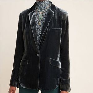 Anthropologie Velvet Blazer Grey